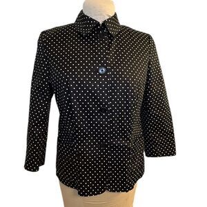 Talbots Black White Polka Dot Blazer 3/4 Sleeves Button Front Sz. 10